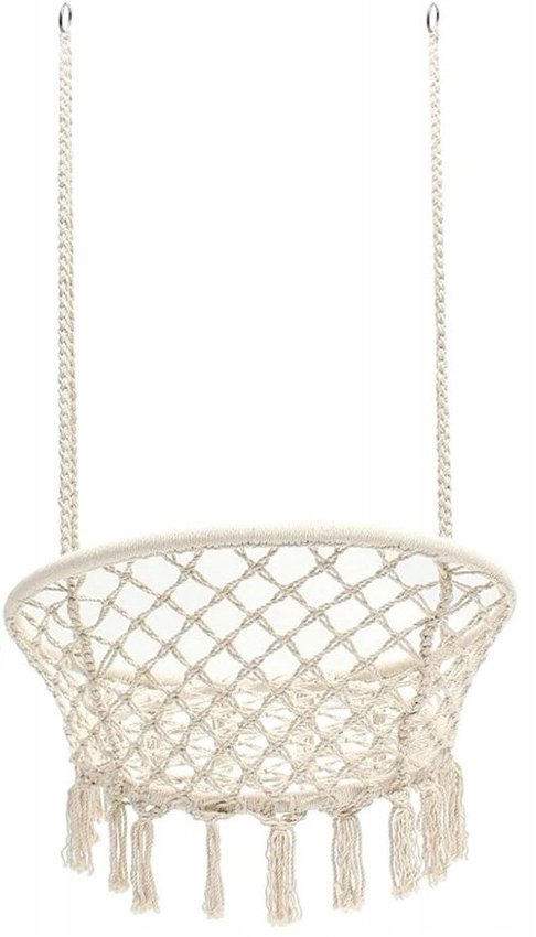 Leagan de Gradina Texty idealStore Crem, Dimensiuni 120 x 80, Cadru din Otel, Cordon din Bumbac, Design Moder, Materiale Durabile si Rezistente, Sarcina Maxima 150kg