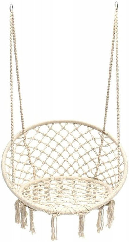 Leagan de Gradina Texty idealStore Crem, Dimensiuni 120 x 80, Cadru din Otel, Cordon din Bumbac, Design Moder, Materiale Durabile si Rezistente, Sarcina Maxima 150kg