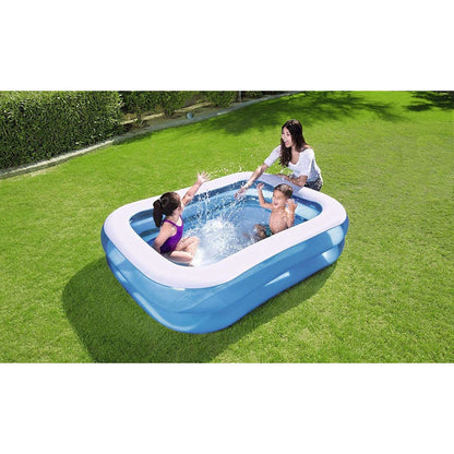 Piscina gonflabila IDL Little Family Fun, Capacitate 506 l, Dimensiune 201 x 150 x 51 cm, Forma Dreptunghiulara, Culoare Albastru-Alb, Material Vinil alaturi de Kit de reparatie cadou