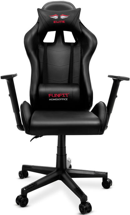 Scaun Gaming Reglabil cu mecanism TILT idealSTORE Elite COLLECTION, Asigura pozitia si confortul corect al corpului, Cotiere reglabile, Perna confortabila, Posibilitatea modificarii unghiului spatarului, Negru