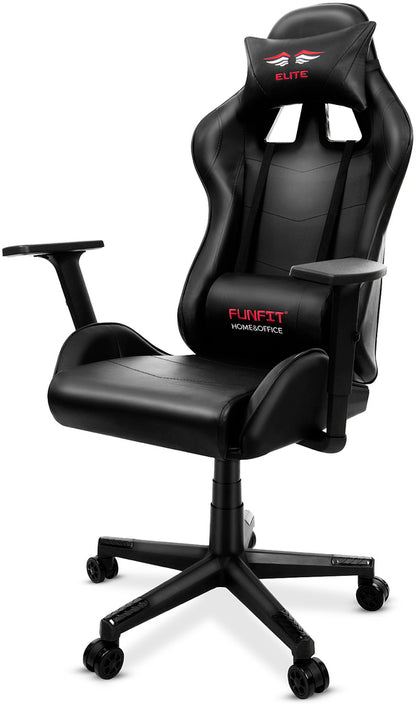 Scaun Gaming Reglabil cu mecanism TILT idealSTORE Elite COLLECTION, Asigura pozitia si confortul corect al corpului, Cotiere reglabile, Perna confortabila, Posibilitatea modificarii unghiului spatarului, Negru