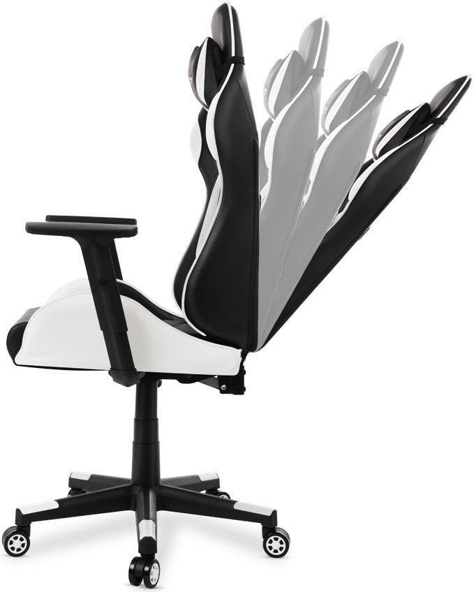 Scaun Gaming Reglabil cu mecanism TILT idealSTORE Elite COLLECTION, Asigura pozitia si confortul corect al corpului, Cotiere reglabile, Perne confortabile, Posibilitatea modificarii unghiului spatarului, Alb-Negru