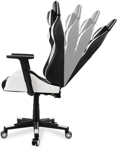 Scaun Gaming Reglabil cu mecanism TILT idealSTORE Elite COLLECTION, Asigura pozitia si confortul corect al corpului, Cotiere reglabile, Perne confortabile, Posibilitatea modificarii unghiului spatarului, Alb-Negru