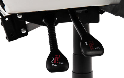 Scaun Gaming Reglabil cu mecanism TILT idealSTORE Elite COLLECTION, Asigura pozitia si confortul corect al corpului, Cotiere reglabile, Perne confortabile, Posibilitatea modificarii unghiului spatarului, Alb-Negru