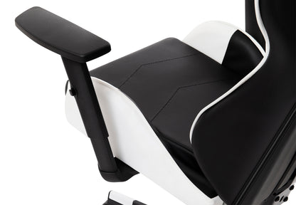 Scaun Gaming Reglabil cu mecanism TILT idealSTORE Elite COLLECTION, Asigura pozitia si confortul corect al corpului, Cotiere reglabile, Perne confortabile, Posibilitatea modificarii unghiului spatarului, Alb-Negru