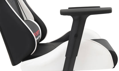 Scaun Gaming Reglabil cu mecanism TILT idealSTORE Elite COLLECTION, Asigura pozitia si confortul corect al corpului, Cotiere reglabile, Perne confortabile, Posibilitatea modificarii unghiului spatarului, Alb-Negru