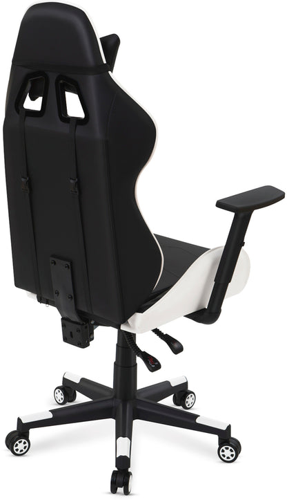 Scaun Gaming Reglabil cu mecanism TILT idealSTORE Elite COLLECTION, Asigura pozitia si confortul corect al corpului, Cotiere reglabile, Perne confortabile, Posibilitatea modificarii unghiului spatarului, Alb-Negru