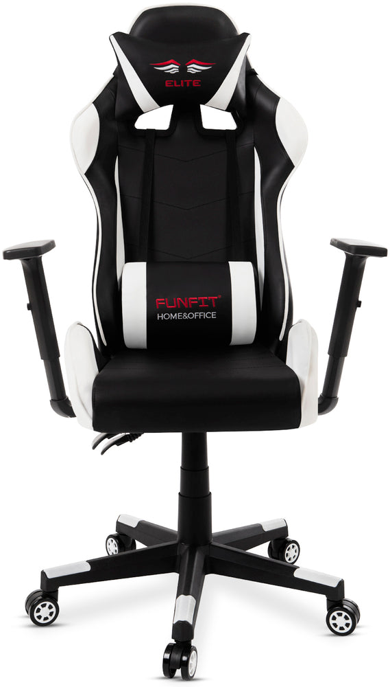 Scaun Gaming Reglabil cu mecanism TILT idealSTORE Elite COLLECTION, Asigura pozitia si confortul corect al corpului, Cotiere reglabile, Perne confortabile, Posibilitatea modificarii unghiului spatarului, Alb-Negru