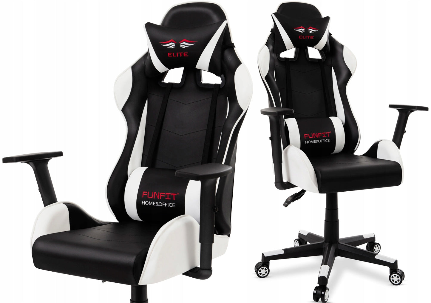 Scaun Gaming Reglabil cu mecanism TILT idealSTORE Elite COLLECTION, Asigura pozitia si confortul corect al corpului, Cotiere reglabile, Perne confortabile, Posibilitatea modificarii unghiului spatarului, Alb-Negru
