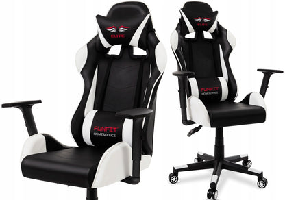 Scaun Gaming Reglabil cu mecanism TILT idealSTORE Elite COLLECTION, Asigura pozitia si confortul corect al corpului, Cotiere reglabile, Perne confortabile, Posibilitatea modificarii unghiului spatarului, Alb-Negru
