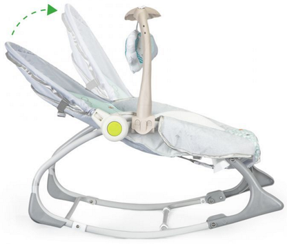 Balansoar Multifunctional 3 in 1 Little Elephant idealSTORE, Echipat cu o Saltea Moale, O Bara cu 2 Jucarii, Centuri de Siguranta in 3 Puncte, Panou cu Vivratii si Cantece pentru Adormit, Permite Blocarea Balansului, Husa Detasabila, 0-18 Kg