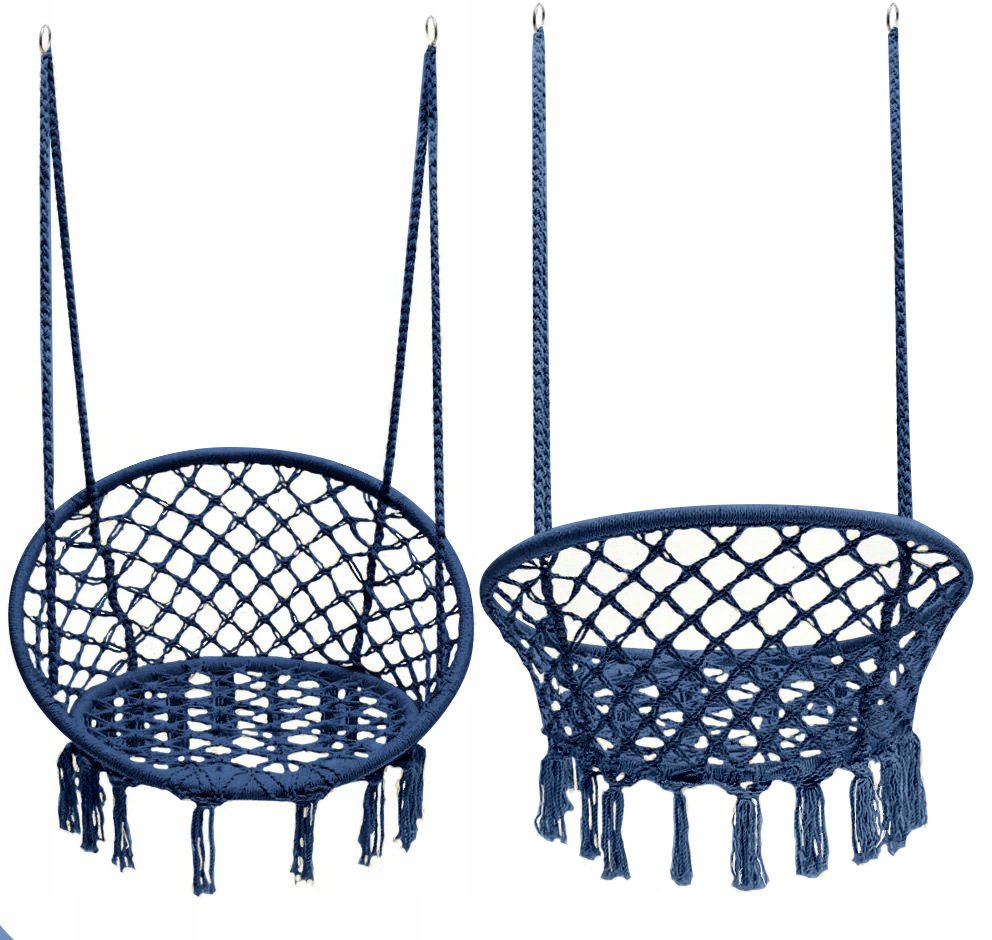 Leagan de Gradina Texty idealStore Albastru, Dimensiuni 120 x 80, Cadru din Otel, Cordon din Bumbac, Design Moder, Materiale Durabile si Rezistente, Sarcina Maxima 150kg