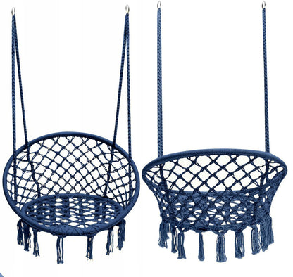 Leagan de Gradina Texty idealStore Albastru, Dimensiuni 120 x 80, Cadru din Otel, Cordon din Bumbac, Design Moder, Materiale Durabile si Rezistente, Sarcina Maxima 150kg