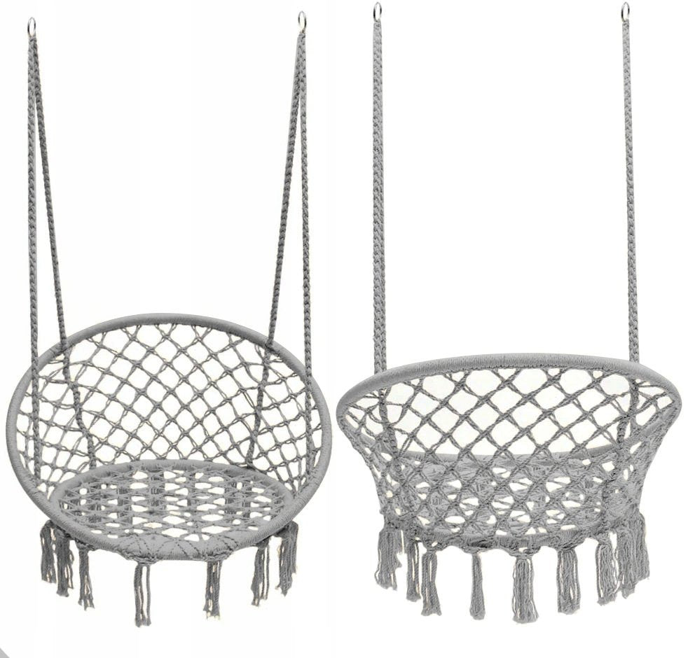 Leagan de Gradina Texty idealStore Gri, Dimensiuni 120 x 80, Cadru din Otel, Cordon din Bumbac, Design Moder, Materiale Durabile si Rezistente, Sarcina Maxima 150kg