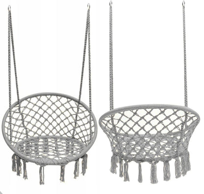 Leagan de Gradina Texty idealStore Gri, Dimensiuni 120 x 80, Cadru din Otel, Cordon din Bumbac, Design Moder, Materiale Durabile si Rezistente, Sarcina Maxima 150kg