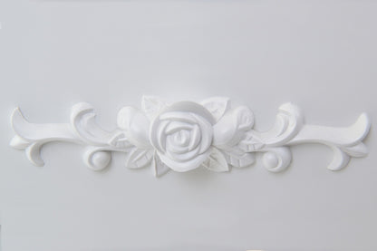 Set Masuta de Toaleta pentru machiaj cu oglinda si Scaun idealSORE, Dimensiuni 147 x 77 x 50 cm, Confectionat din lemn, MDF, Material tapiterie poliester, Include 4 sertare pentru depozitare, Culoare Alba