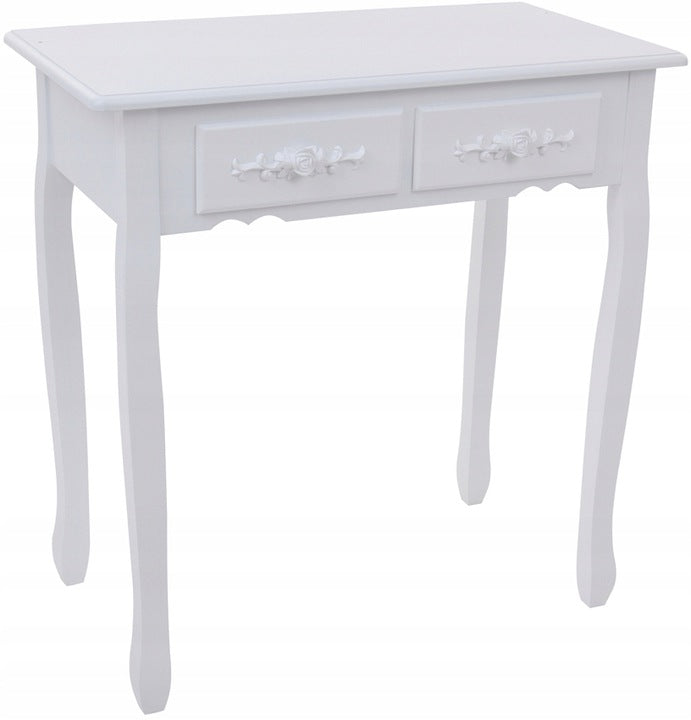 Set Masuta de Toaleta pentru machiaj cu oglinda si Scaun idealSORE, Dimensiuni 147 x 77 x 50 cm, Confectionat din lemn, MDF, Material tapiterie poliester, Include 4 sertare pentru depozitare, Culoare Alba