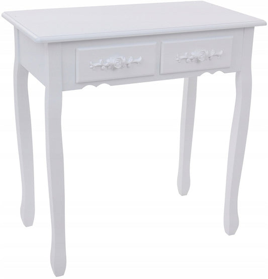 Set Masuta de Toaleta pentru machiaj cu oglinda si Scaun idealSORE, Dimensiuni 147 x 77 x 50 cm, Confectionat din lemn, MDF, Material tapiterie poliester, Include 4 sertare pentru depozitare, Culoare Alba