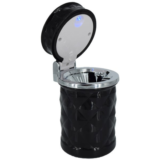 Scrumiera Auto Rotunda, MCT Cars, Iluminare LED, Prindere 2in1: Grila, Ventilatie sau Suport Pahar, Negru