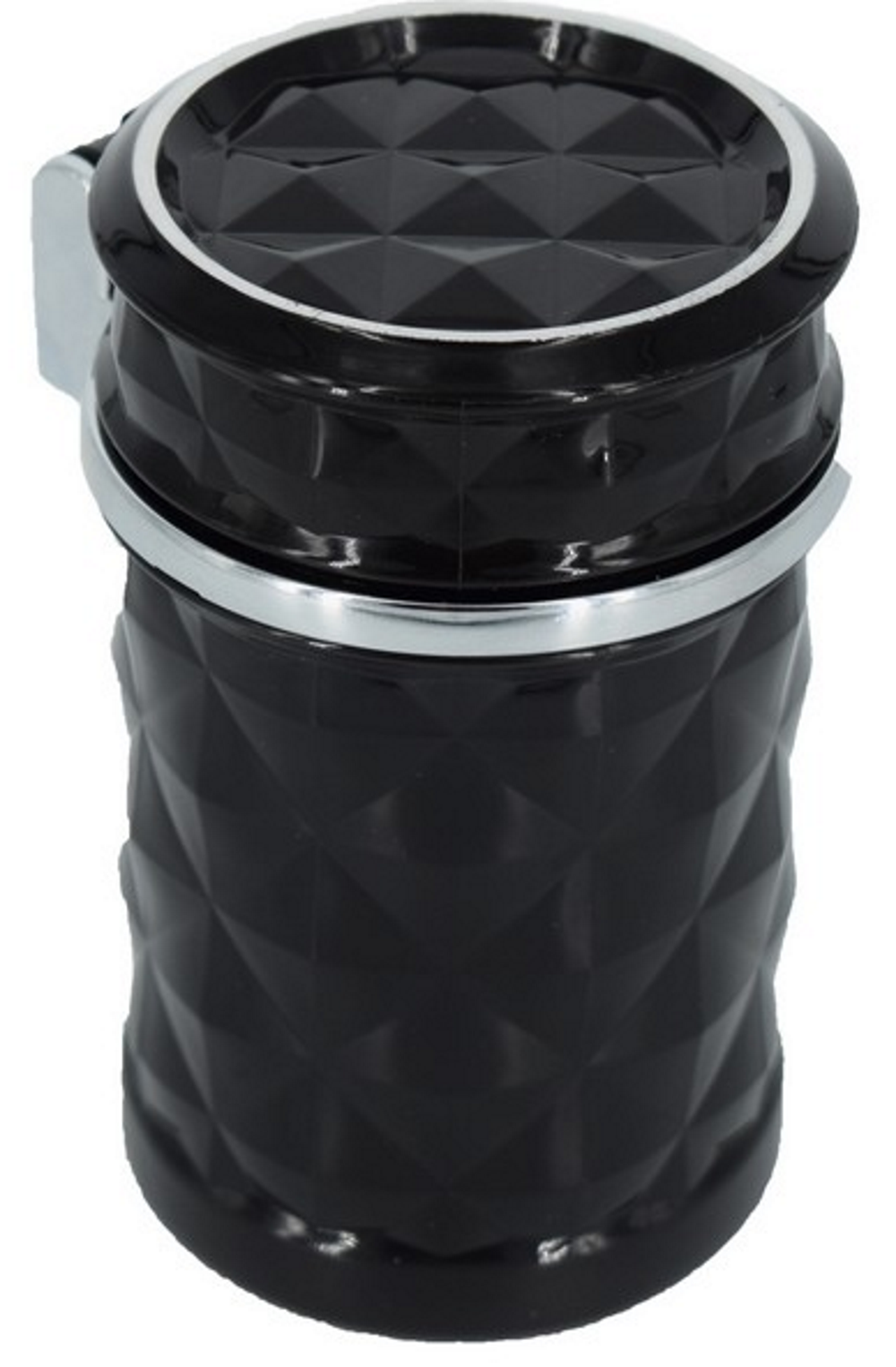 Scrumiera Auto Rotunda, Iluminare LED, Prindere 2in1: Grila, Ventilatie sau Suport Pahar, Negru, 1