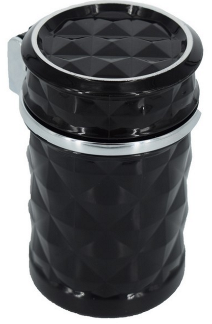 Scrumiera Auto Rotunda, Iluminare LED, Prindere 2in1: Grila, Ventilatie sau Suport Pahar, Negru, 1