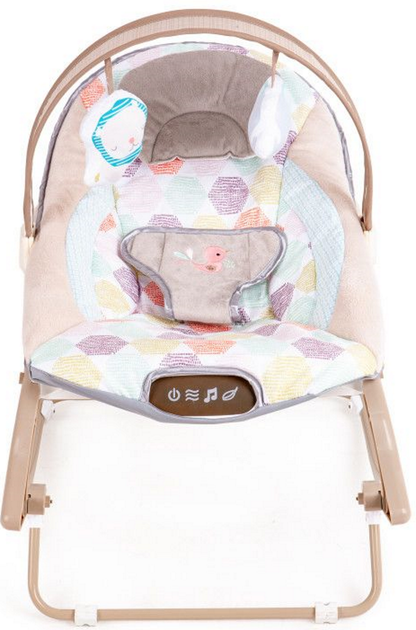 Balansoar Multifunctional Baby Funny idealSTORE, Echipat cu o Saltea Moale, O Bara cu 2 Jucarii, Centuri de Siguranta in 3 Puncte, Panou cu Vivratii si Cantece pentru Adormit, Permite Blocarea Balansului, Husa Detasabila, 0-18 Kg