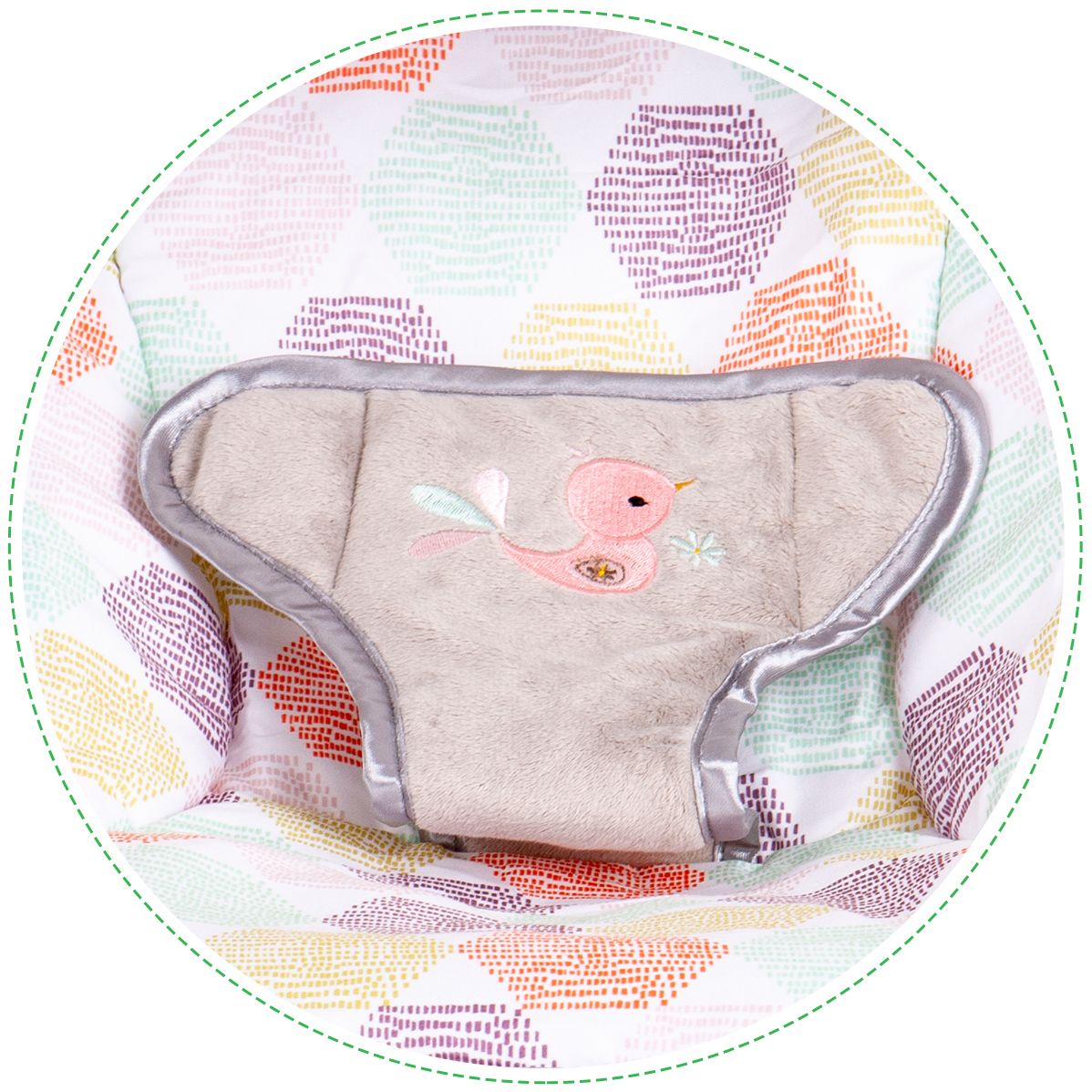 Balansoar Multifunctional Baby Funny idealSTORE, Echipat cu o Saltea Moale, O Bara cu 2 Jucarii, Centuri de Siguranta in 3 Puncte, Panou cu Vivratii si Cantece pentru Adormit, Permite Blocarea Balansului, Husa Detasabila, 0-18 Kg