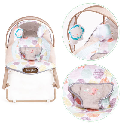 Balansoar Multifunctional Baby Funny idealSTORE, Echipat cu o Saltea Moale, O Bara cu 2 Jucarii, Centuri de Siguranta in 3 Puncte, Panou cu Vivratii si Cantece pentru Adormit, Permite Blocarea Balansului, Husa Detasabila, 0-18 Kg