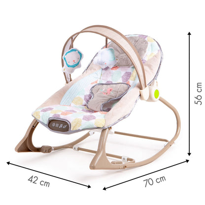 Balansoar Multifunctional Baby Funny idealSTORE, Echipat cu o Saltea Moale, O Bara cu 2 Jucarii, Centuri de Siguranta in 3 Puncte, Panou cu Vivratii si Cantece pentru Adormit, Permite Blocarea Balansului, Husa Detasabila, 0-18 Kg