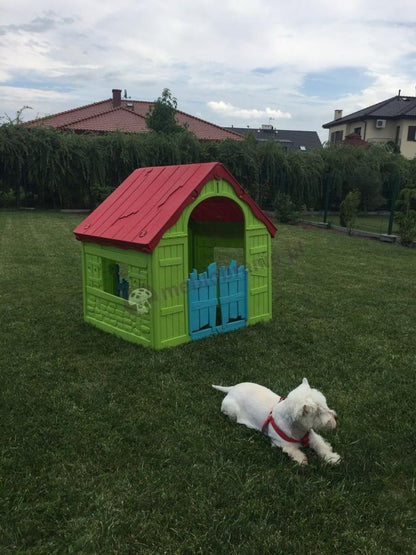 Casuta plianta pentru copii idealSTORE, Dimensiuni 102 x 90 x 110, Structura sigura, stabila, realizata din plastic de cea mai buna calitate, Material rezistent la conditiile meteorologice, Ideala pentru gradina sau camera, Stimuleaza imaginatia copiilor