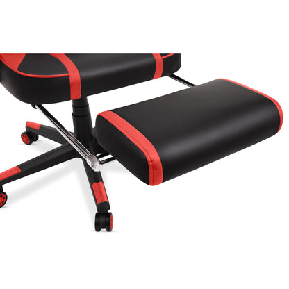 Scaun Gaming Reglabil cu mecanism TILT Office Gaming ON idealStore, Suport pentru Picioare Retractabil, Perna Confortabila, Piele Ecologica Posibilitatea modificarii unghiului spatarului, Rosu-Negru