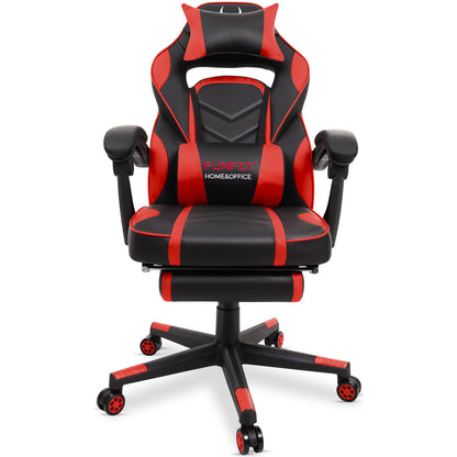 Scaun Gaming Reglabil cu mecanism TILT Office Gaming ON idealStore, Suport pentru Picioare Retractabil, Perna Confortabila, Piele Ecologica Posibilitatea modificarii unghiului spatarului, Rosu-Negru