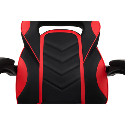 Scaun Gaming Reglabil cu mecanism TILT Office Gaming ON idealStore, Suport pentru Picioare Retractabil, Perna Confortabila, Piele Ecologica Posibilitatea modificarii unghiului spatarului, Rosu-Negru