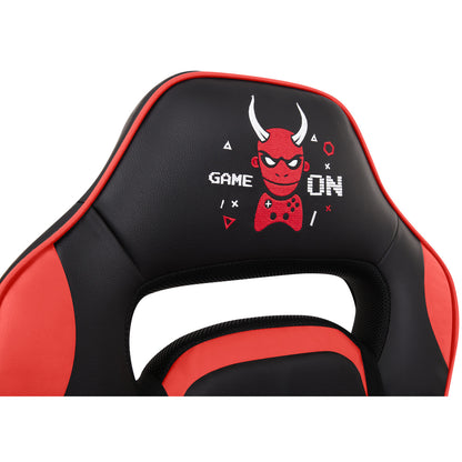 Scaun Gaming Reglabil cu mecanism TILT Office Gaming ON idealStore, Suport pentru Picioare Retractabil, Perna Confortabila, Piele Ecologica Posibilitatea modificarii unghiului spatarului, Rosu-Negru