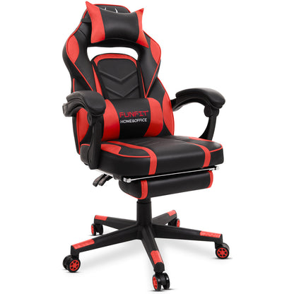 Scaun Gaming Reglabil cu mecanism TILT Office Gaming ON idealStore, Suport pentru Picioare Retractabil, Perna Confortabila, Piele Ecologica Posibilitatea modificarii unghiului spatarului, Rosu-Negru