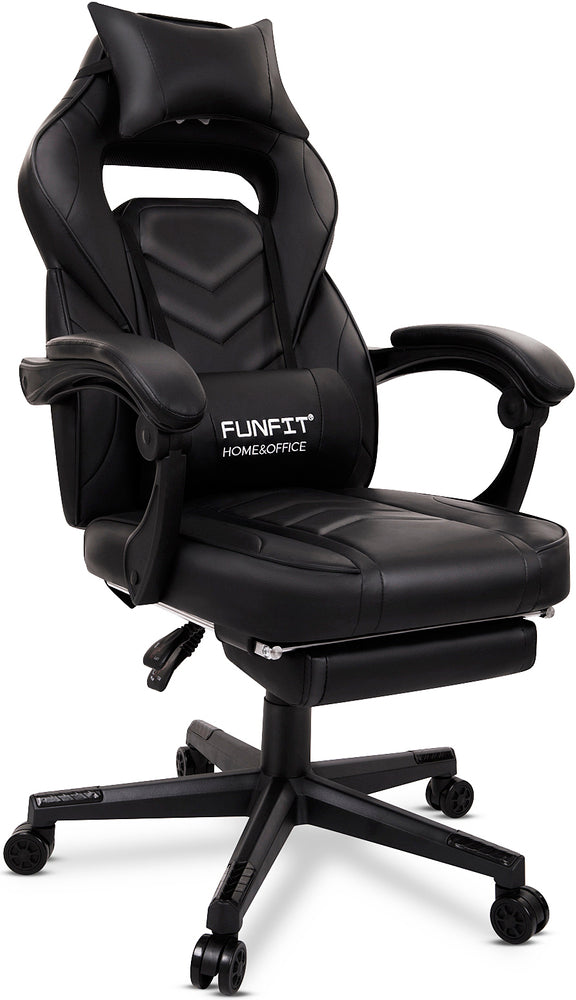 Scaun Gaming Reglabil cu mecanism TILT Office Gaming ON idealStore, Suport pentru Picioare Retractabil, Perne Confortabile, Piele Ecologica Posibilitatea modificarii unghiului spatarului, Negru