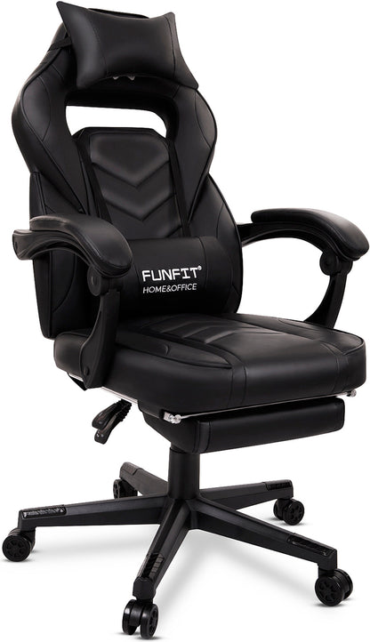 Scaun Gaming Reglabil cu mecanism TILT Office Gaming ON idealStore, Suport pentru Picioare Retractabil, Perne Confortabile, Piele Ecologica Posibilitatea modificarii unghiului spatarului, Negru