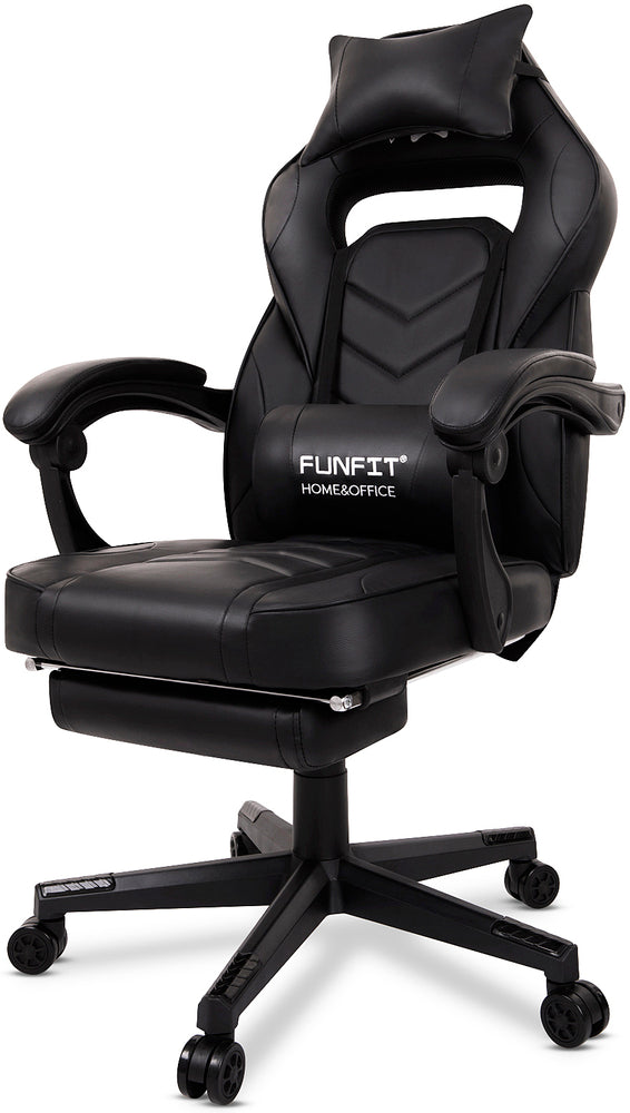 Scaun Gaming Reglabil cu mecanism TILT Office Gaming ON idealStore, Suport pentru Picioare Retractabil, Perne Confortabile, Piele Ecologica Posibilitatea modificarii unghiului spatarului, Negru