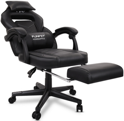 Scaun Gaming Reglabil cu mecanism TILT Office Gaming ON idealStore, Suport pentru Picioare Retractabil, Perne Confortabile, Piele Ecologica Posibilitatea modificarii unghiului spatarului, Negru
