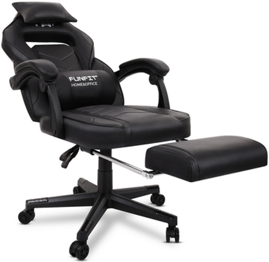 Scaun Gaming Reglabil cu mecanism TILT Office Gaming ON idealStore, Suport pentru Picioare Retractabil, Perne Confortabile, Piele Ecologica Posibilitatea modificarii unghiului spatarului, Negru
