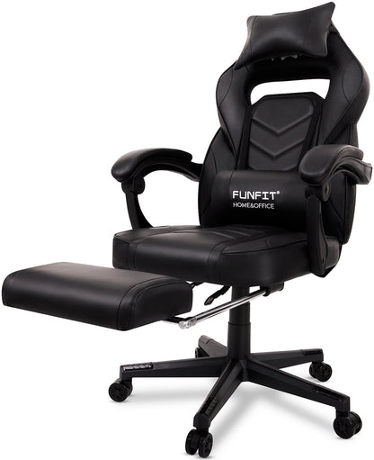 Scaun Gaming Reglabil cu mecanism TILT Office Gaming ON idealStore, Suport pentru Picioare Retractabil, Perne Confortabile, Piele Ecologica Posibilitatea modificarii unghiului spatarului, Negru