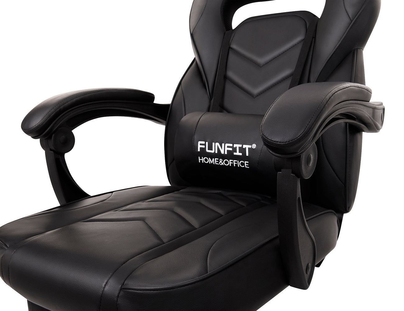 Scaun Gaming Reglabil cu mecanism TILT Office Gaming ON idealStore, Suport pentru Picioare Retractabil, Perne Confortabile, Piele Ecologica Posibilitatea modificarii unghiului spatarului, Negru