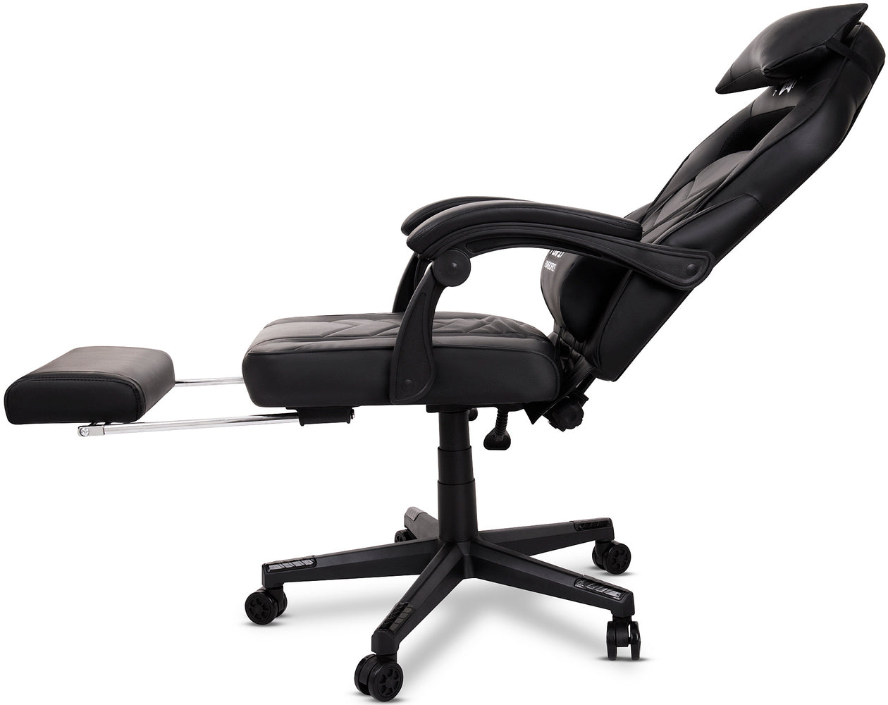 Scaun Gaming Reglabil cu mecanism TILT Office Gaming ON idealStore, Suport pentru Picioare Retractabil, Perne Confortabile, Piele Ecologica Posibilitatea modificarii unghiului spatarului, Negru