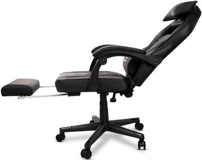 Scaun Gaming Reglabil cu mecanism TILT Office Gaming ON idealStore, Suport pentru Picioare Retractabil, Perne Confortabile, Piele Ecologica Posibilitatea modificarii unghiului spatarului, Negru