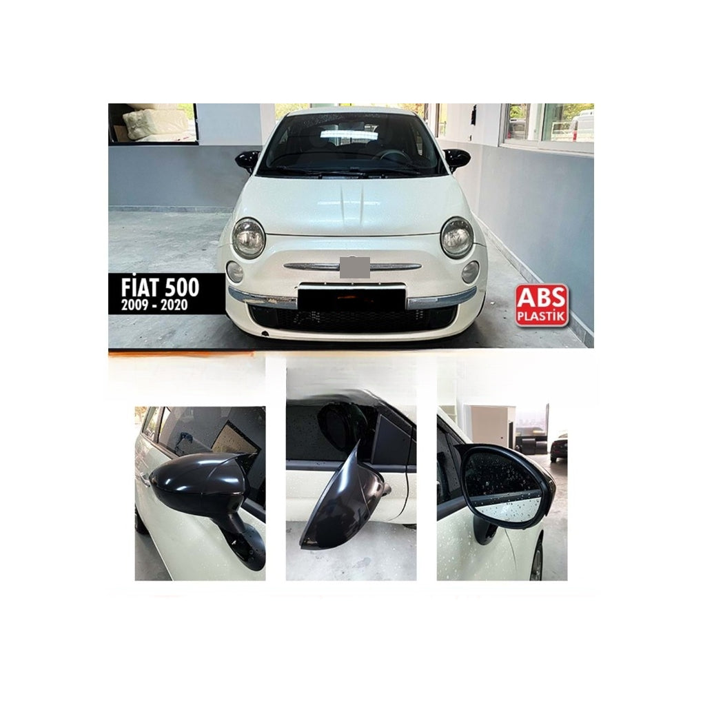 Set 2 Capace Oglinzi tip BATMAN idealSTORE pentru Fiat Fiat 500, 500X, Punto, Linea, culoare Piano Black - Negru Lucios, Montaj Usor, Rezistent UV, Material Premium