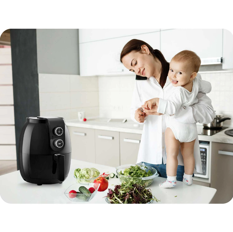 Friteuza cu aer cald IdealStore, fara grasimi, Din otel inoxidabil acoperit cu Teflon, Putere 1300W Capacitate Bol 3,6 L, Timp de lucru maxim 2 ore, 7 programe de gatire