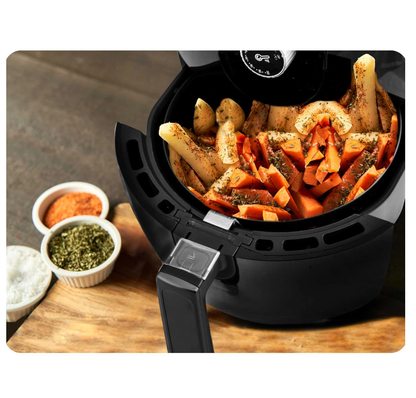 Friteuza cu aer cald IdealStore, fara grasimi, Din otel inoxidabil acoperit cu Teflon, Putere 1300W Capacitate Bol 3,6 L, Timp de lucru maxim 2 ore, 7 programe de gatire