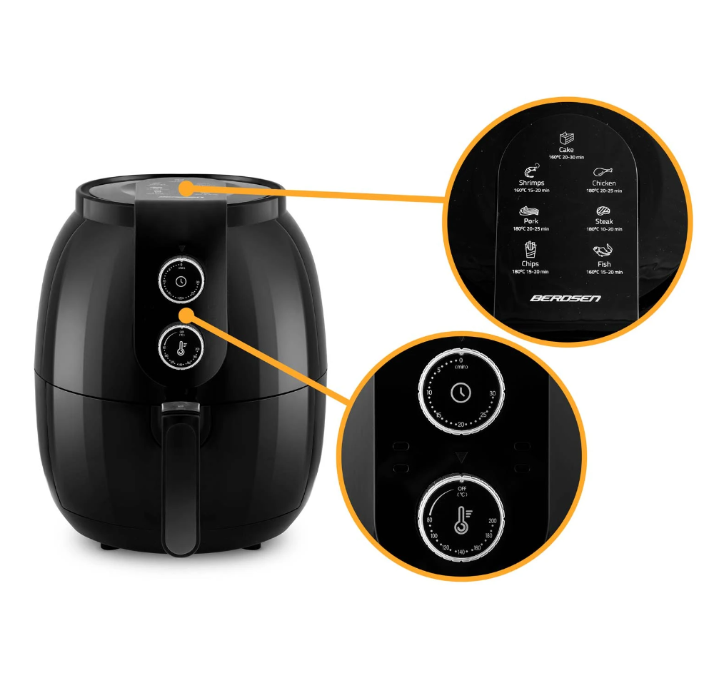 Friteuza cu aer cald IdealStore, fara grasimi, Din otel inoxidabil acoperit cu Teflon, Putere 1300W Capacitate Bol 3,6 L, Timp de lucru maxim 2 ore, 7 programe de gatire