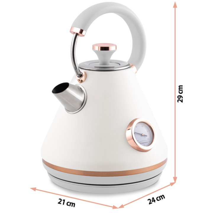 Fierbator Electric cu Termometru Modern Kettle idealStore, Capacitate 1.7L, Baza Pivotanta Antiderapanta 360, Comutator Luminat, Filtru Metalic Anti Calcar, Indicator Temperatura, Capac Detasabil, Alb