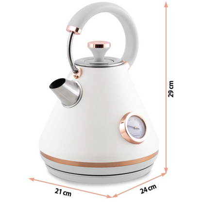 Fierbator Electric cu Termometru Modern Kettle idealStore, Capacitate 1.7L, Baza Pivotanta Antiderapanta 360, Comutator Luminat, Filtru Metalic Anti Calcar, Indicator Temperatura, Capac Detasabil, Alb